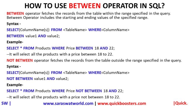 How To Use Operator In Sql