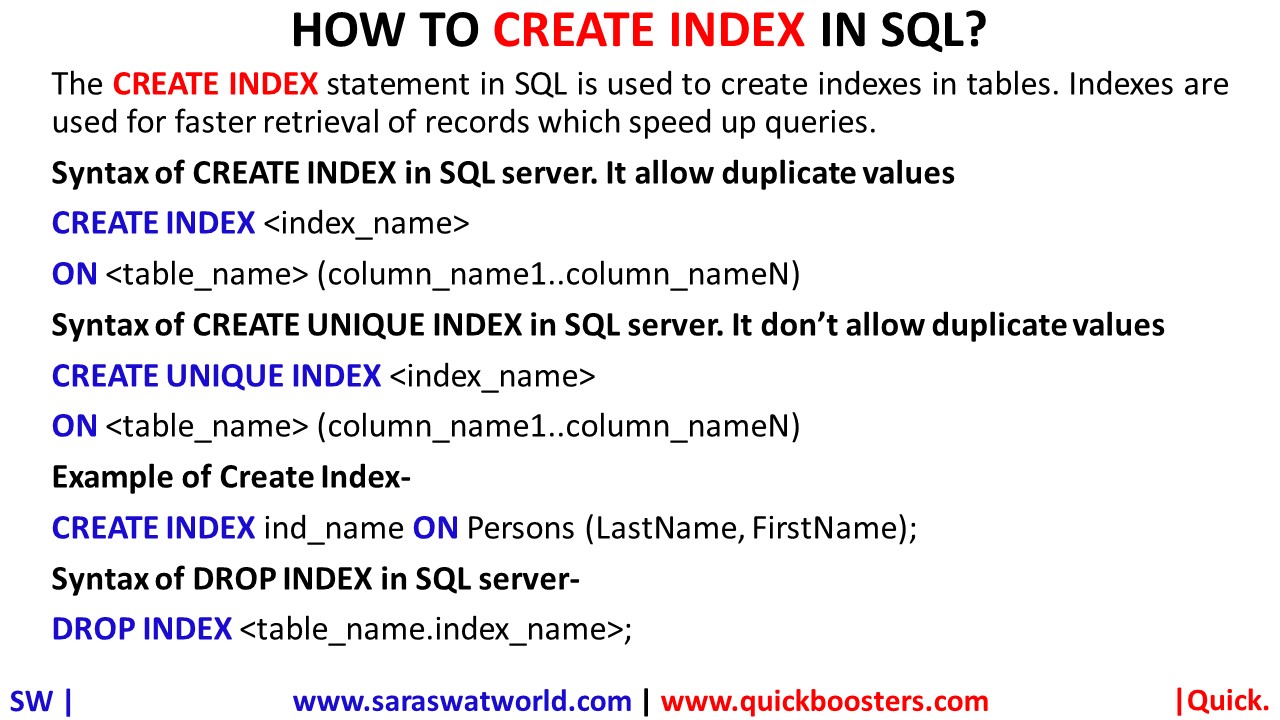 HOW TO CREATE INDEX IN SQL