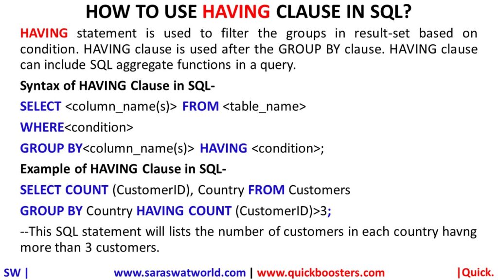 HOW TO USE HAVING CLAUSE IN SQL QuickBoosters