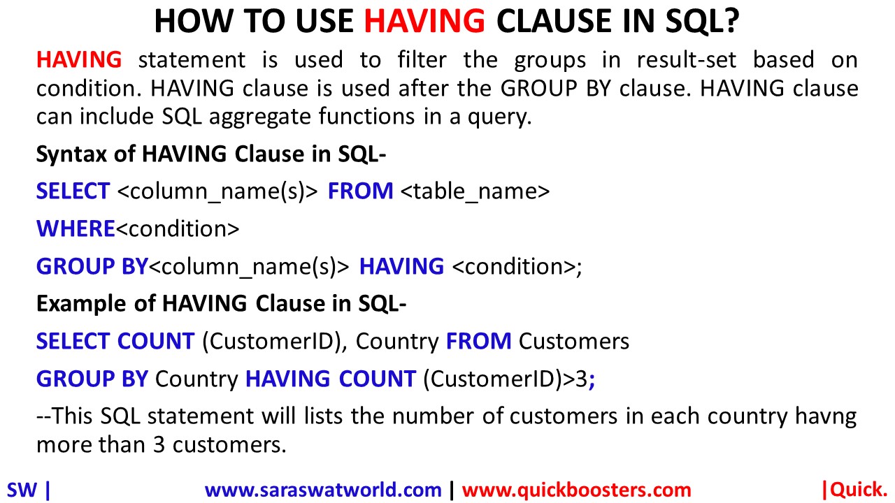 HOW TO USE HAVING CLAUSE IN SQL