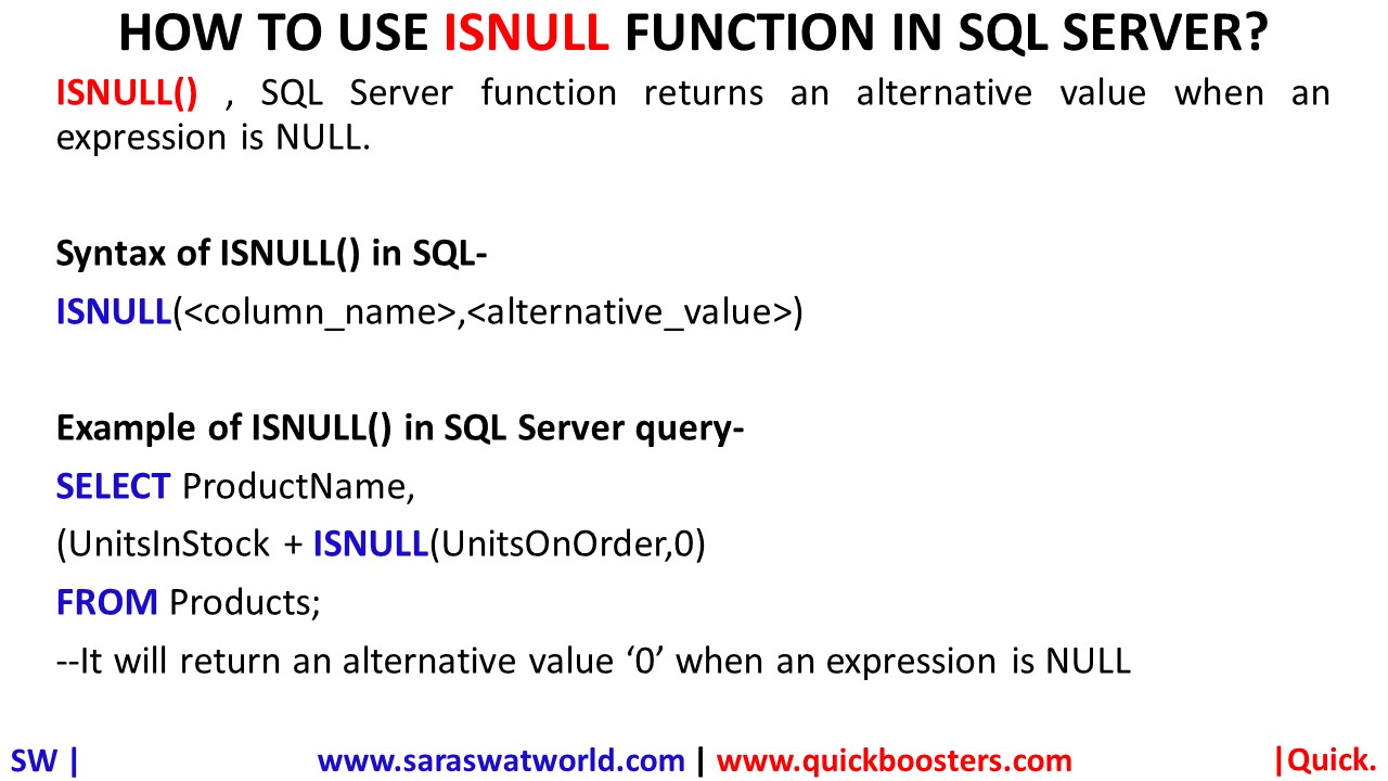 HOW TO USE ISNULL FUNCTION IN SQL SERVER