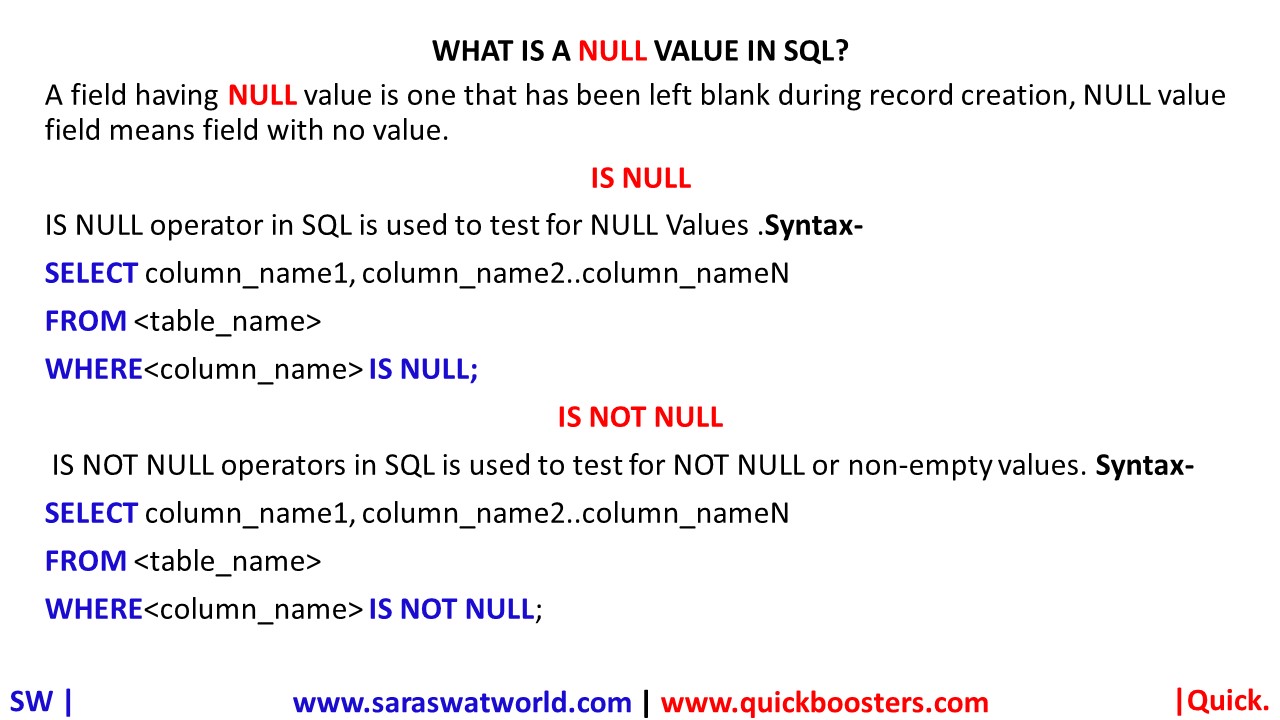 NULL VALUE IN SQL