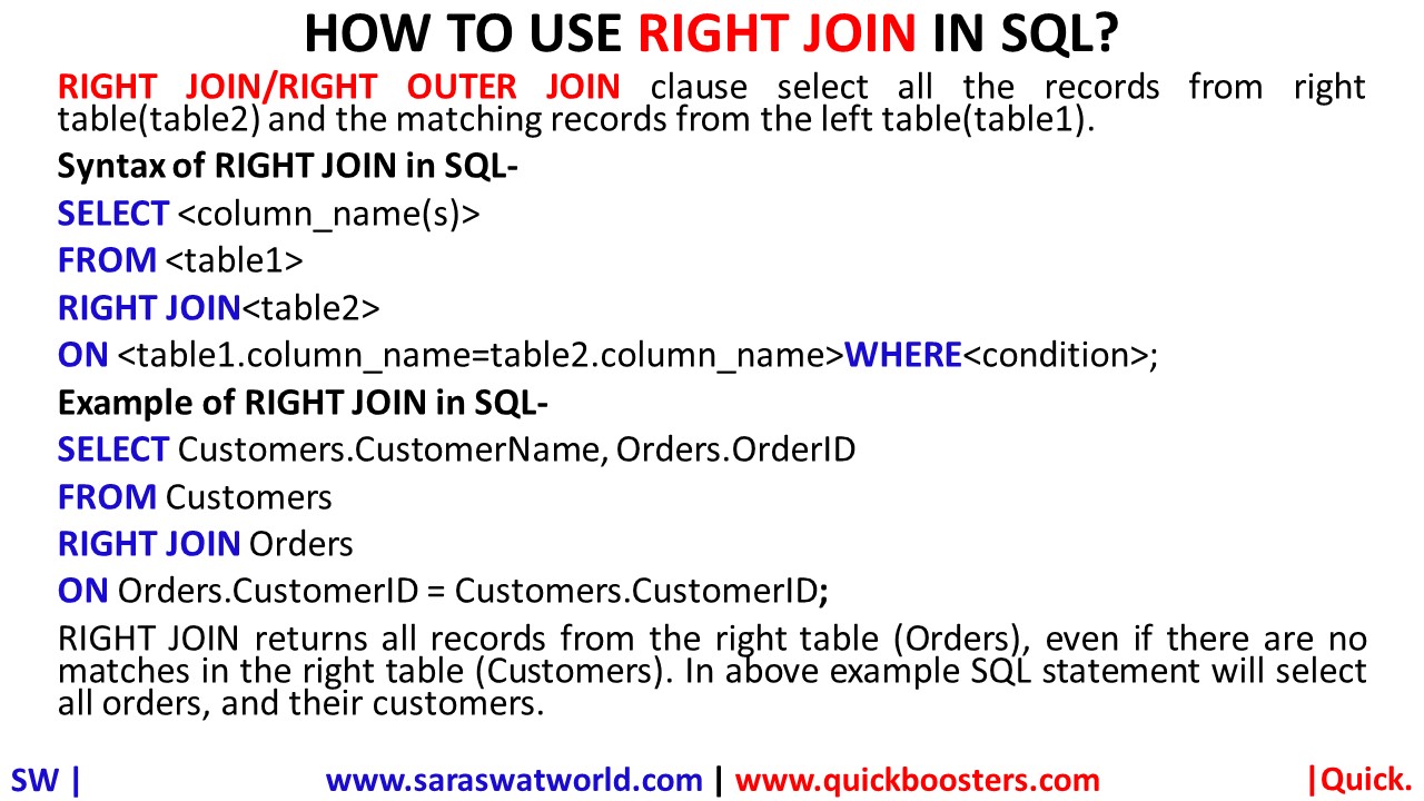 HOW TO USE RIGHT JOIN IN SQL QuickBoosters