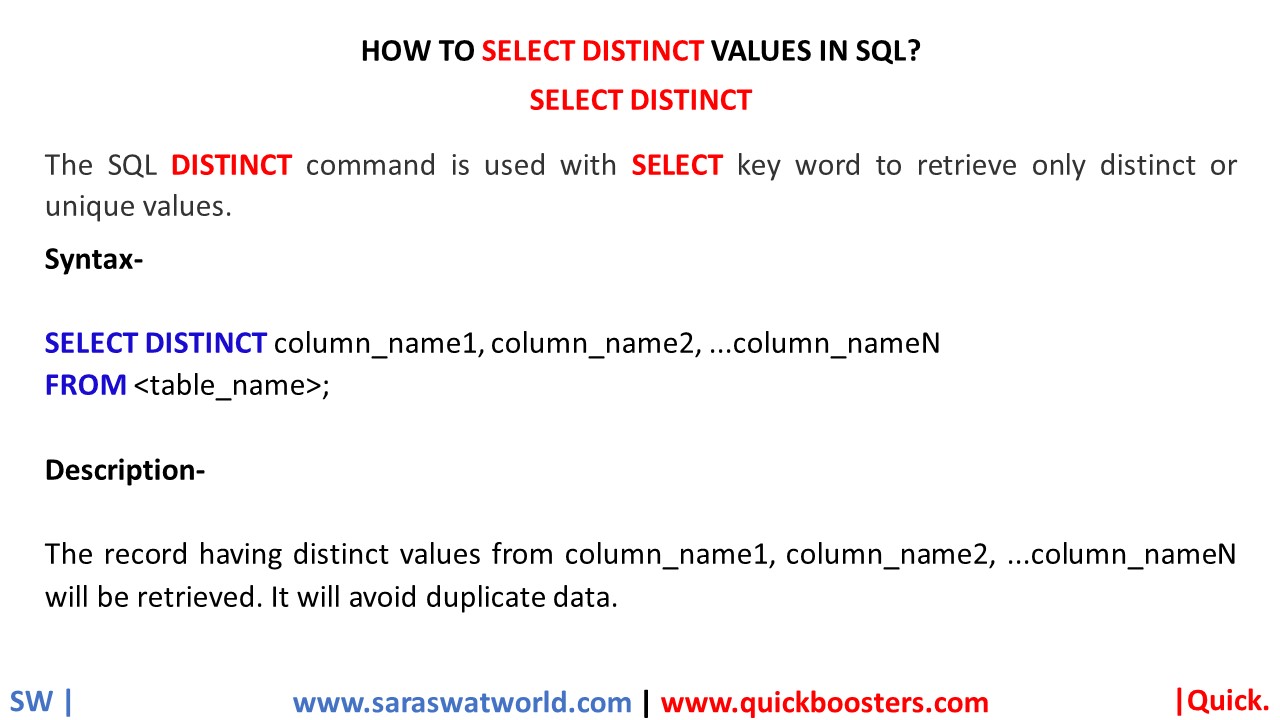 HOW TO SELECT DISTINCT VALUES IN SQL