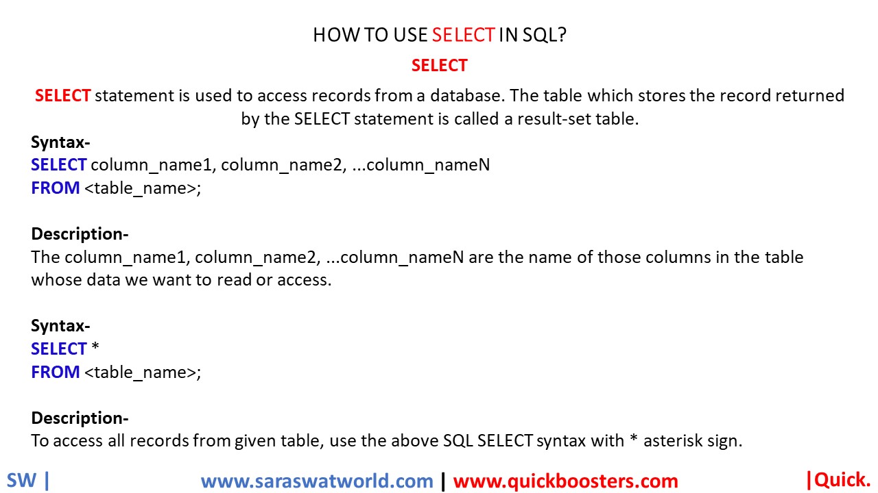 HOW TO USE SELECT IN SQL