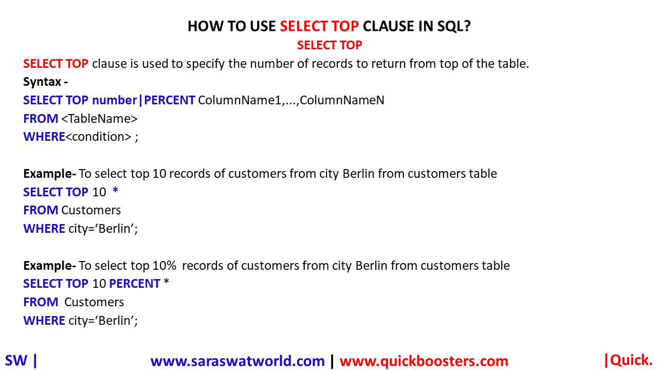 HOW TO USE SELECT TOP CLAUSE IN SQL QuickBoosters