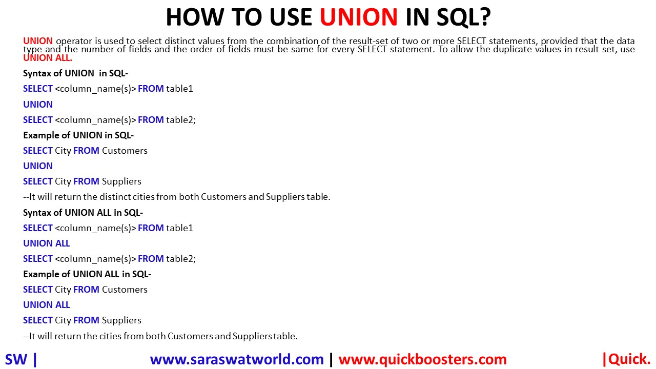 HOW TO USE UNION IN SQL