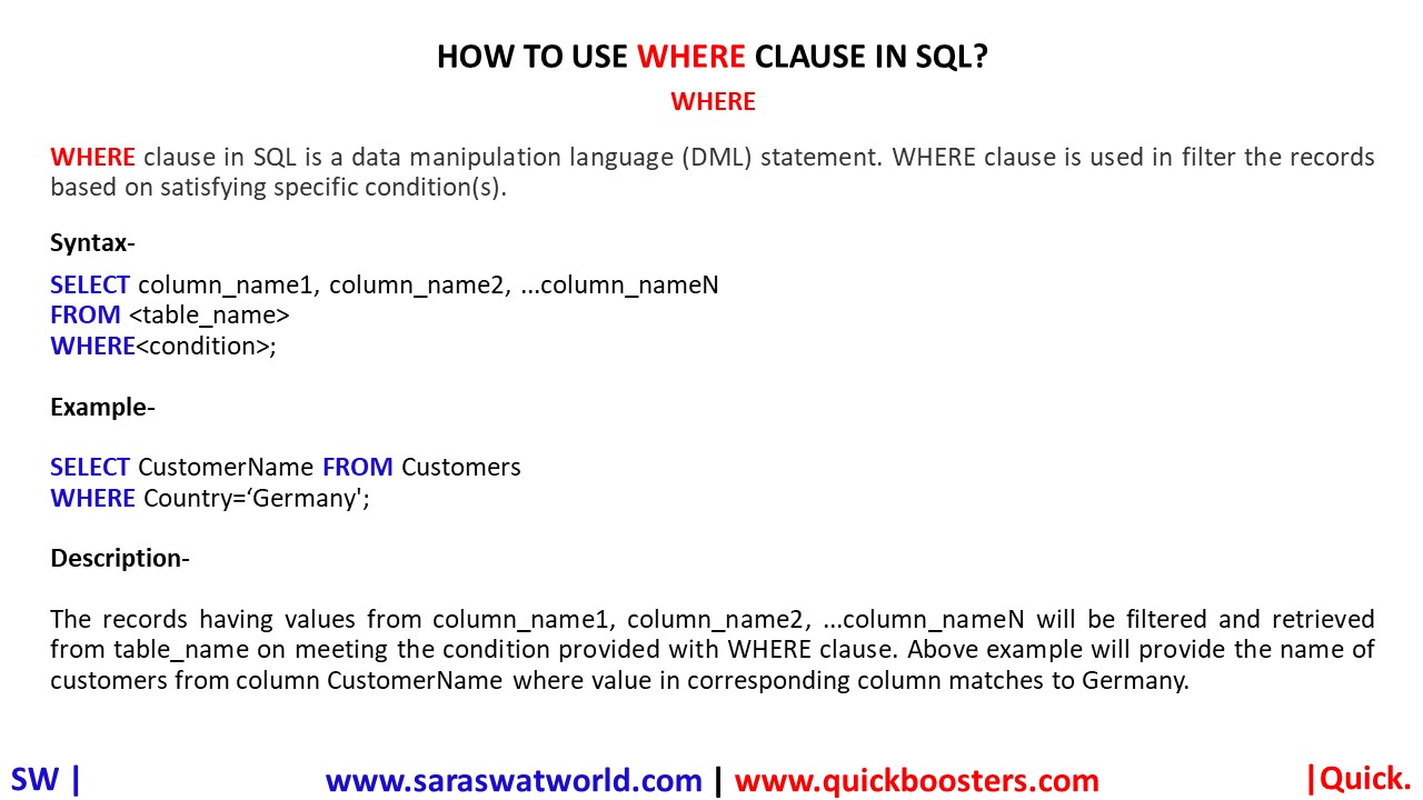 HOW TO USE WHERE CLAUSE IN SQL